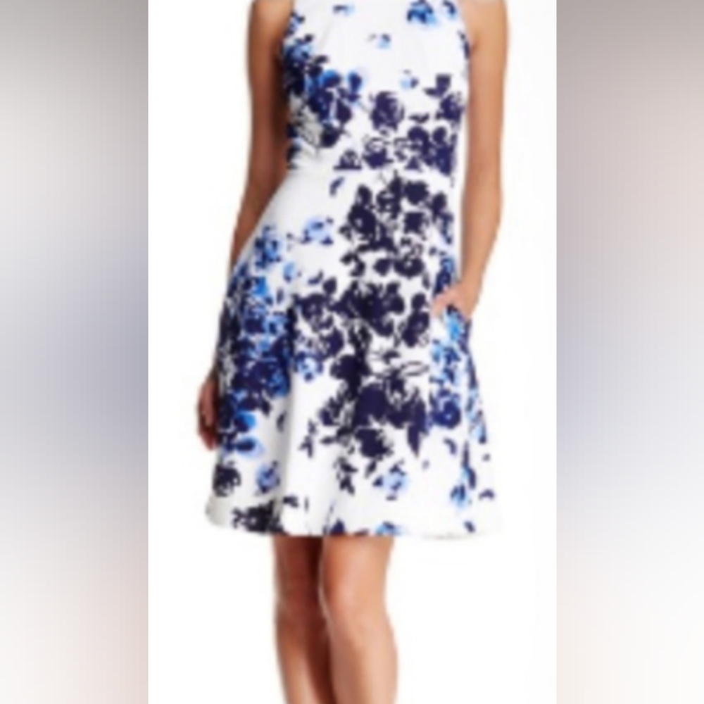 Donna Morgan Blue Floral Sleeveless Dress